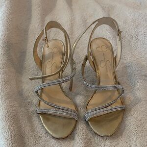Jessica Simpson Metallic Gold Strappy Heels